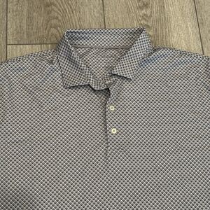 Johnnie O Golf Polo Shirt Mens 2XL Grey All Over Print Geometric Preppy Casual